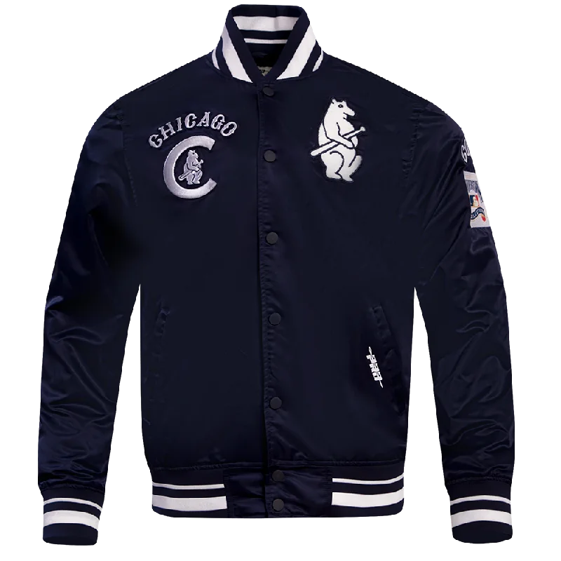 MLB CHICAGO CUBS RETRO CLASSIC MEN'S RIB SATIN JACKET (MIDNIGHT NAVY)