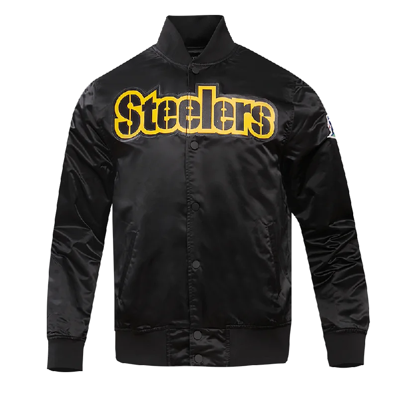 NFL PITTSBURGH STEELERS BIG LOGO MEN'S SATIN JACKET (BLACK)