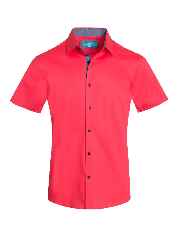 Short sleeve cotton shirt in Coral