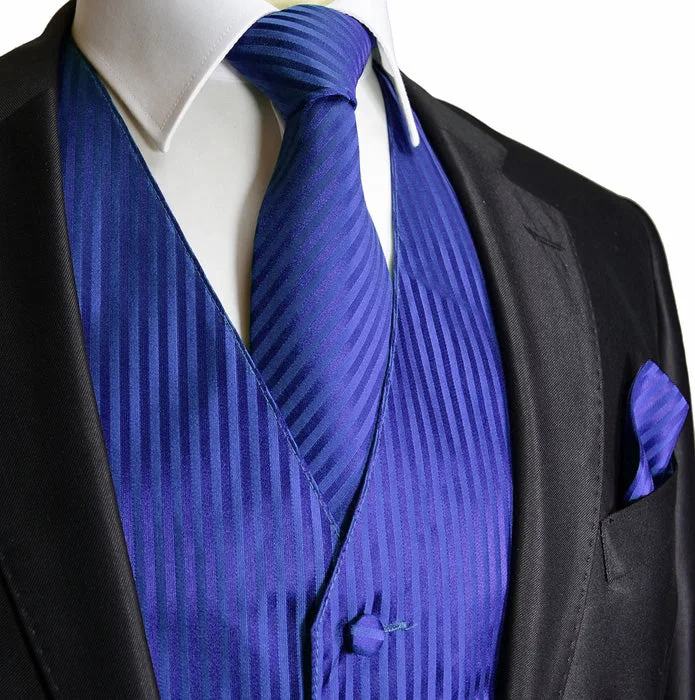 Men's Royal Blue Striped Vest and Tie