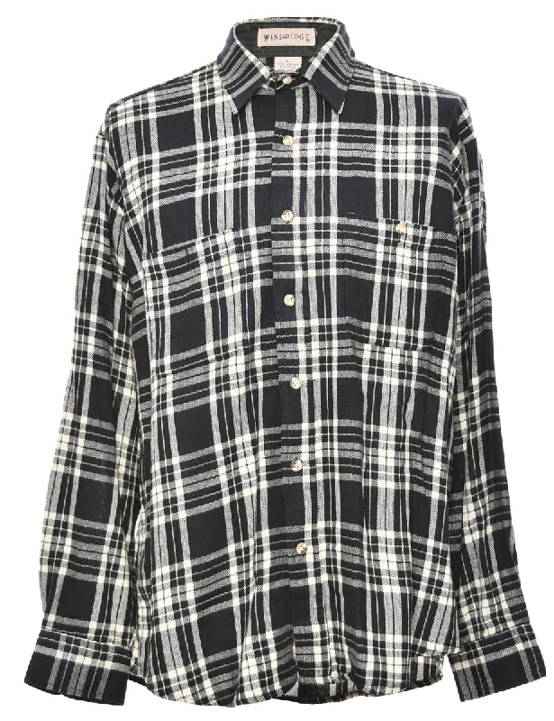 Long Sleeved Black Checked Shirt - L