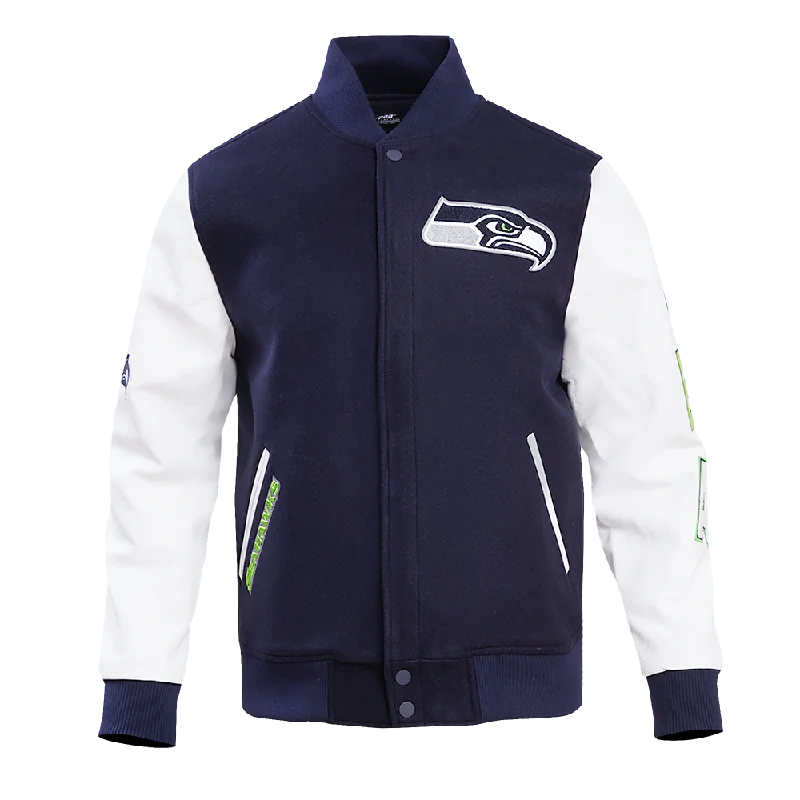 NFL SEATTLE SEAHAWKS CLASSIC MEN'S WOOL VARSITY JACKET (MIDNIGHT NAVY/WHITE)