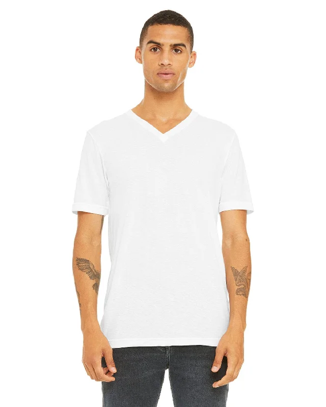 Bella+Canvas Unisex Triblend Short Sleeve V-Neck T-Shirt | Solid Wht Trblnd