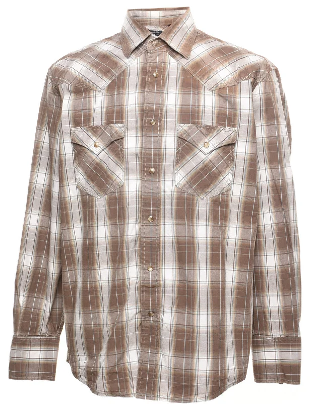 Light Brown Western Style Checked Shirt - M