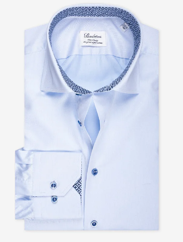 Blue Contrast Twill Fitted Body Shirt