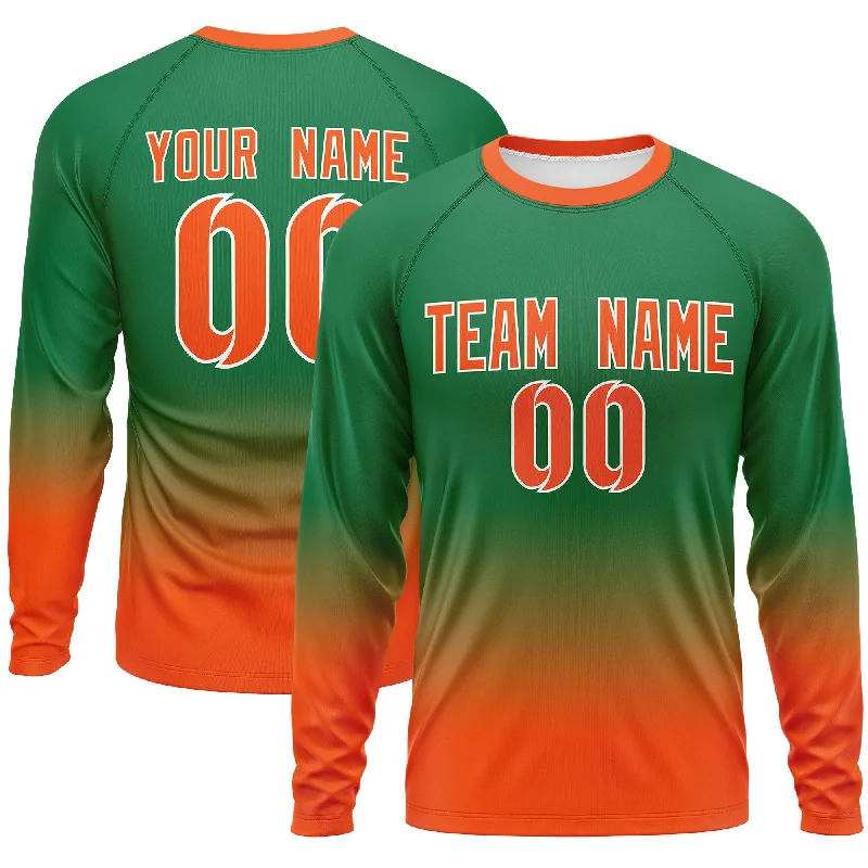 Custom Kelly Green-Orange Gradient Fashion Design Long Sleeve Performance T-Shirt