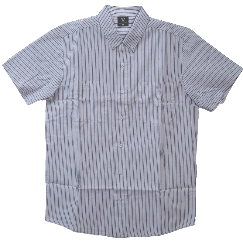 VB775WG - Men's White Work Shirts with Grey Strips