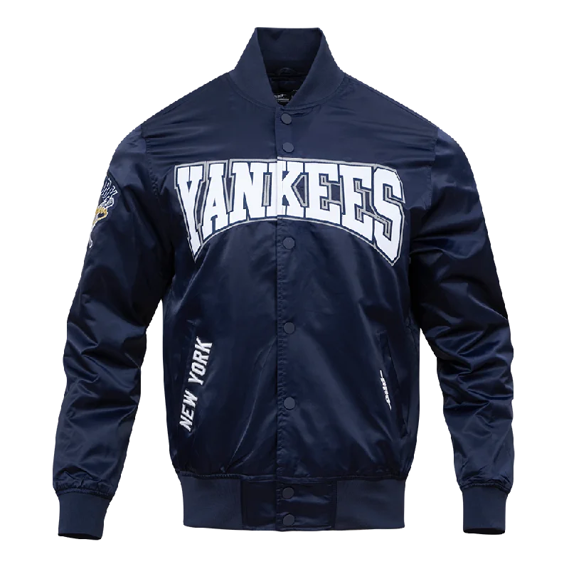 MLB NEW YORK YANKEES CREST EMBLEM MEN'S SATIN JACKET (MIDNIGHT NAVY)