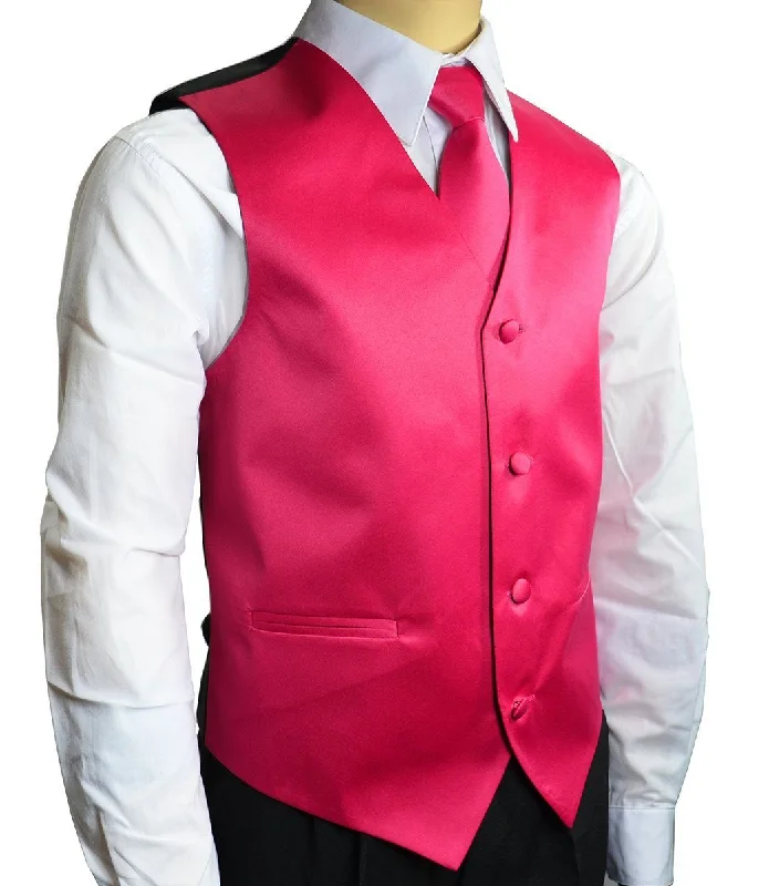 Solid Hot Pink Boys Tuxedo Vest and Necktie Set