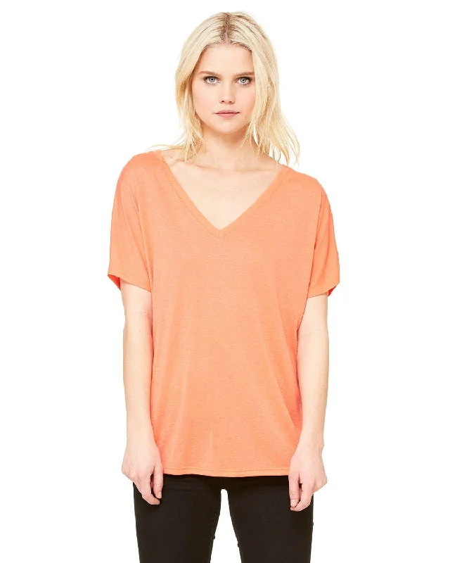 Bella+Canvas Ladies Flowy Simple V-Neck T-Shirt | Coral