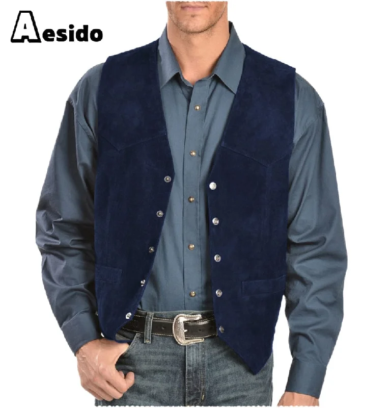 Mens Casual Suede V Lapel Single Breasted Waistcoat