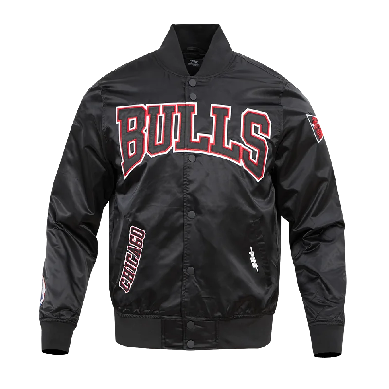 NBA CHICAGO BULLS CREST EMBLEM MEN'S SATIN JACKET (BLACK)