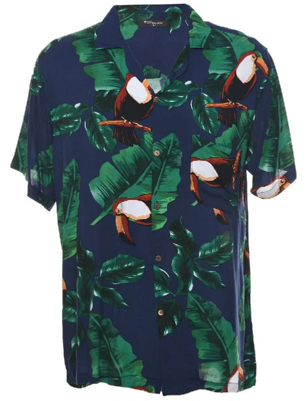 Leafy Print Hawaiian Shirt - XL