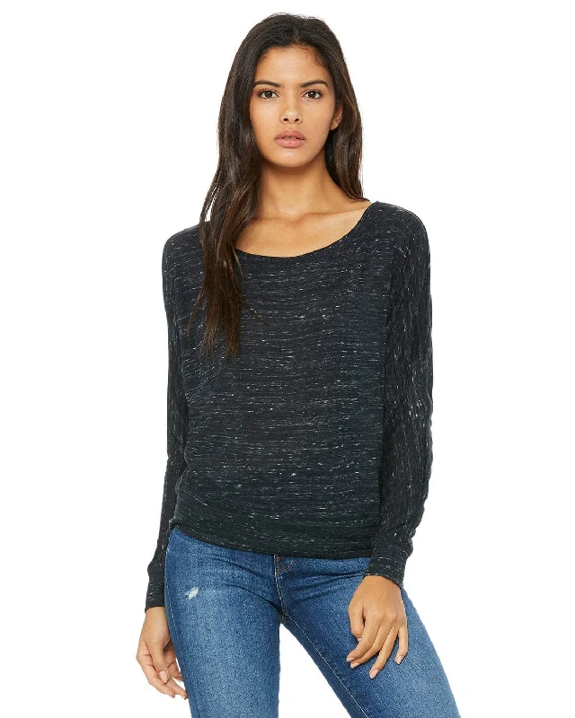 Bella+Canvas Ladies Long Sleeve Off The Shoulder Top | Black Marble