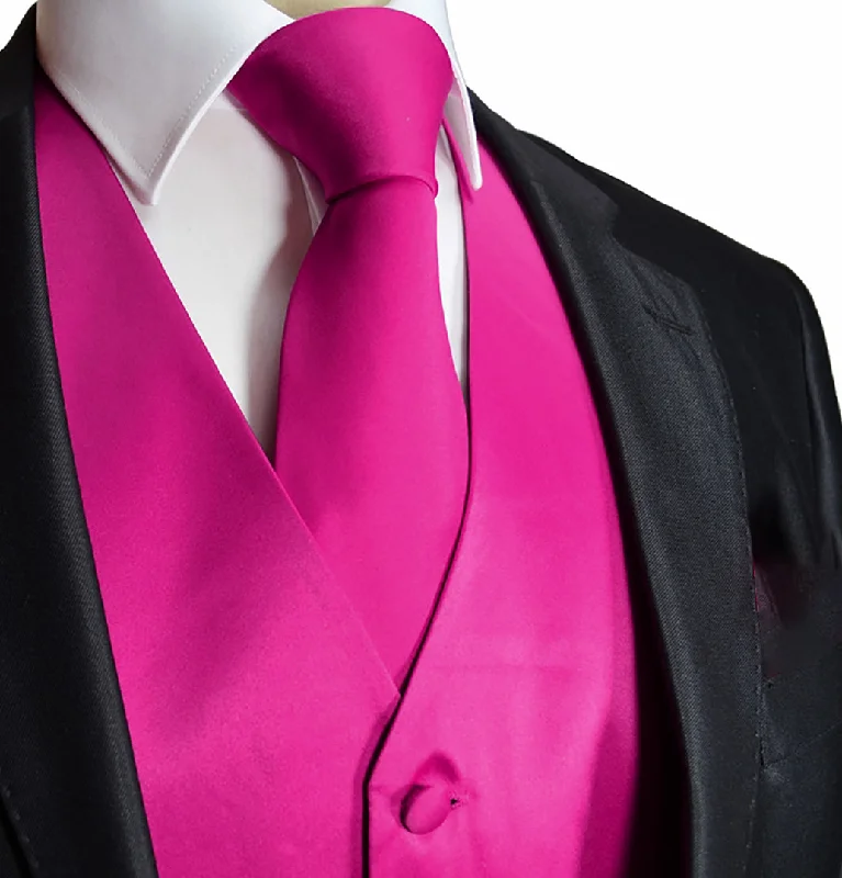 Men's Solid Hot Pink Suit Vest Set