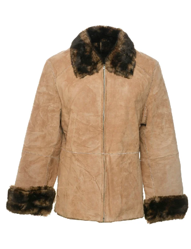 Light Brown Faux Shearling Suede Jacket - L