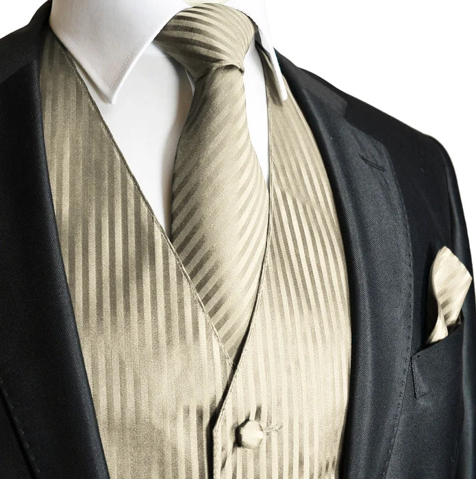 Men's Champagne Striped Vest and Tie