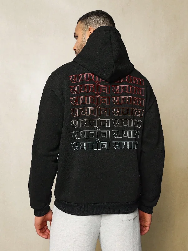 Regular Fit Washed Overhead Hoodie With Hindi Text Graphic Print