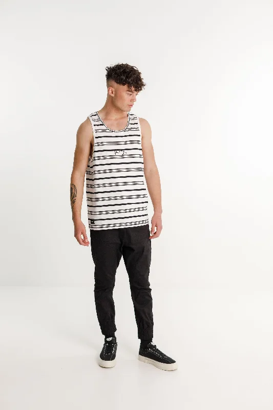 Dad Singlet - Sale - White with Black Stripe