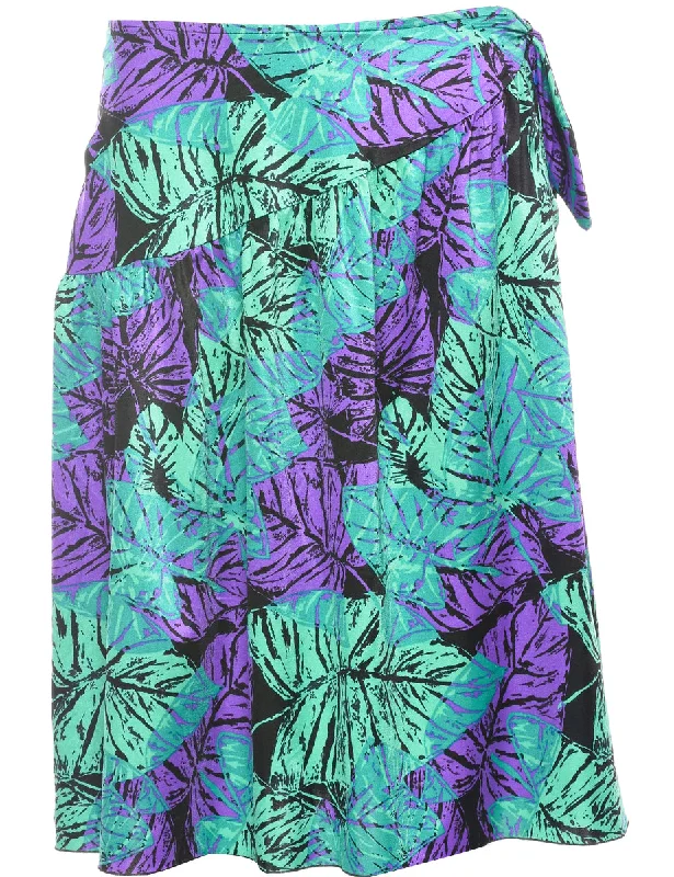 Leafy Print Tiered Skirt - M