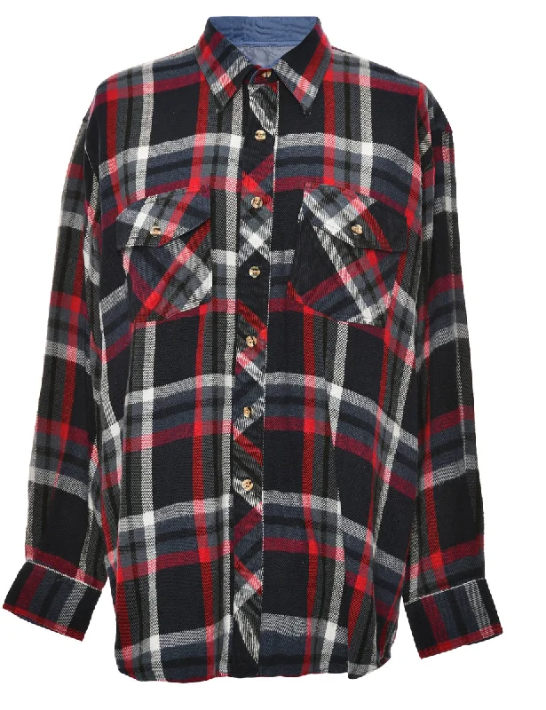 Long Sleeved Black Checked Shirt - XL