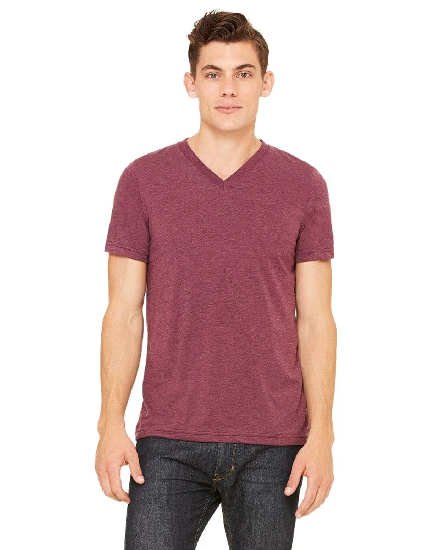 Bella+Canvas Unisex Triblend Short Sleeve V-Neck T-Shirt | Maroon Triblend