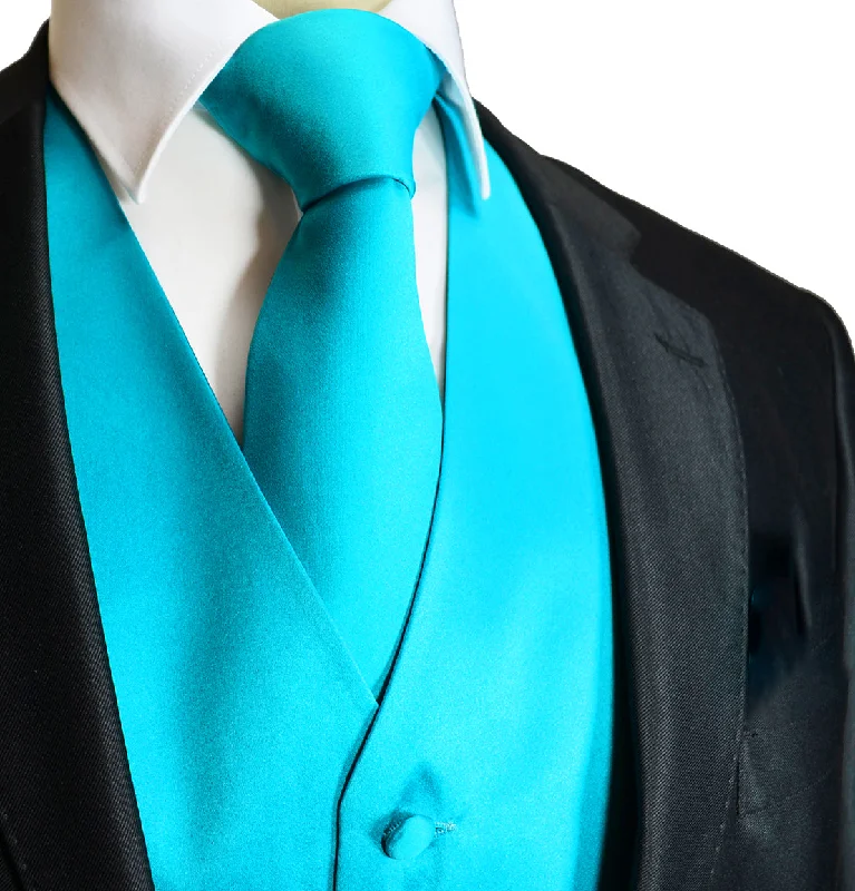 Men's Solid Turquoise Suit Vest Set