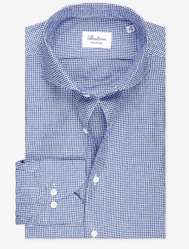 Blue Houndstooth Casual Fitted Body Shirt