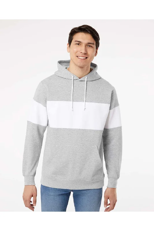 MV Sport Mens Classic Fleece Colorblock Hooded Sweatshirt Hoodie w/ Pouch Pocket - Heather Grey/White - Closeout