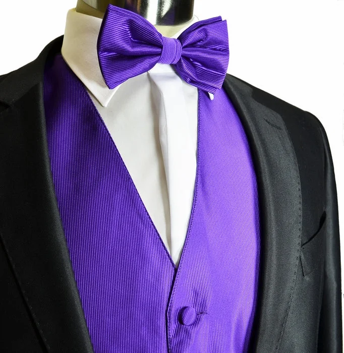 Men's Solid Purple Suit Vest Set by Milani