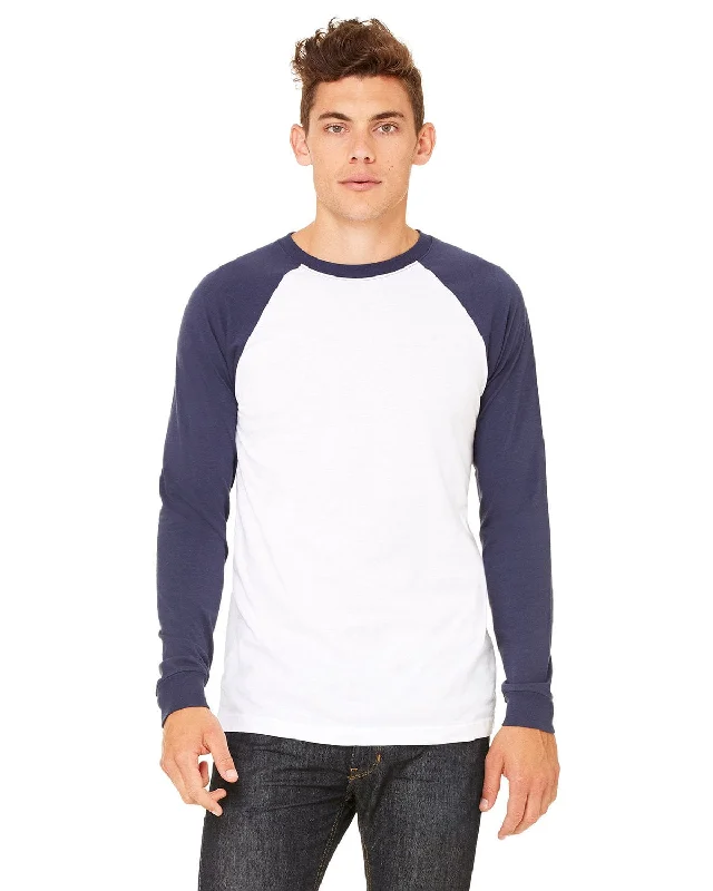 Bella+Canvas Mens Baseball T-Shirt | White/ Navy