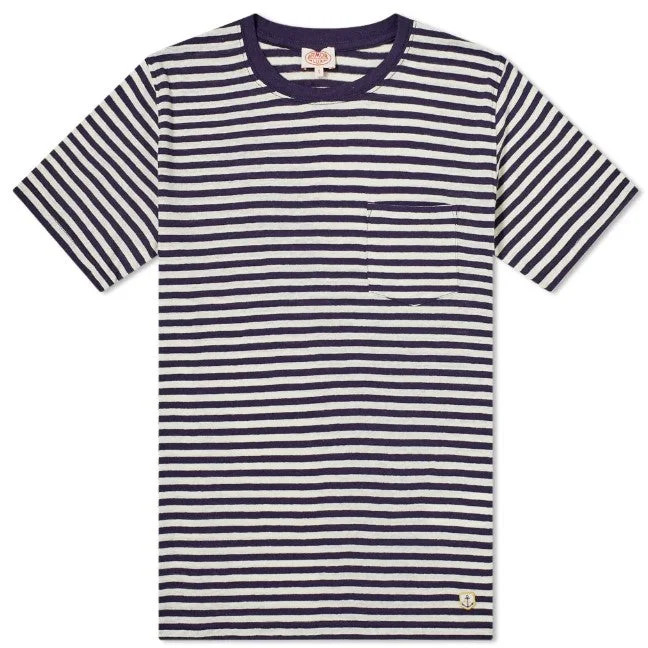 ID24266-Armor Lux Navy White Cotton Linen T-Shirt