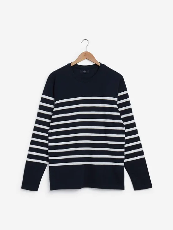 Ascot Navy Relaxed Fit Striped T-Shirt