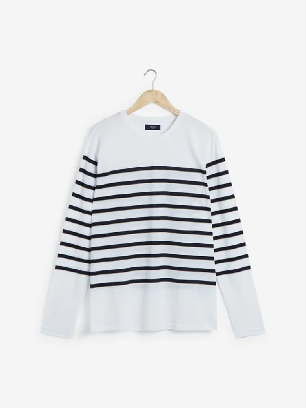 Ascot White Striped Relaxed Fit T-Shirt