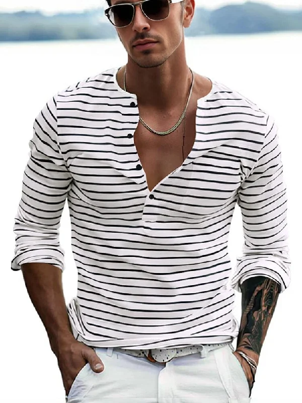 Comfy Basic Stripe Henley Shirt