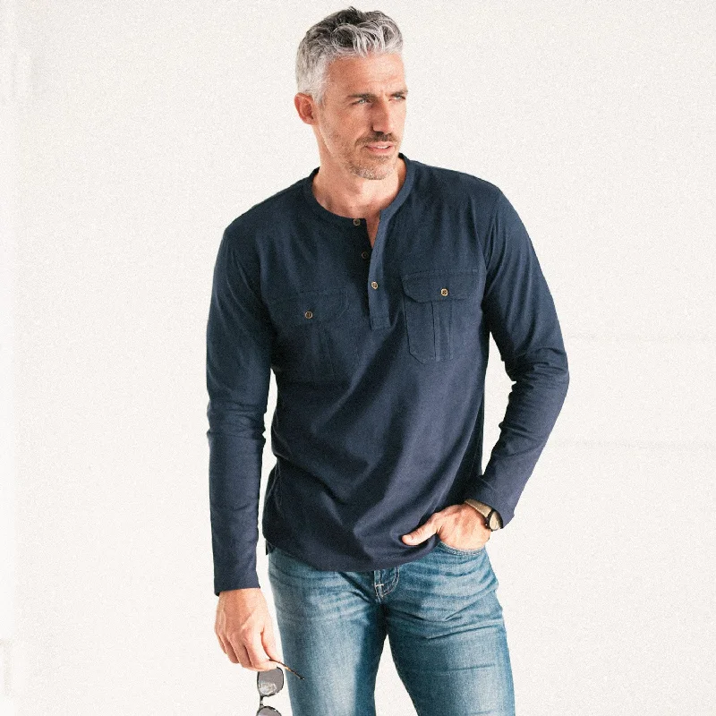 Constructor Henley Shirt –  Dark Navy Cotton Jersey