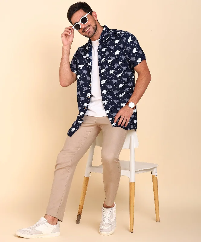 Mens Half Sleeve Casual Printed Shirt