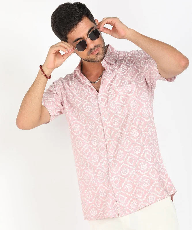 Mens Half Sleeve Casual Printed Shirt (Festive Pink)