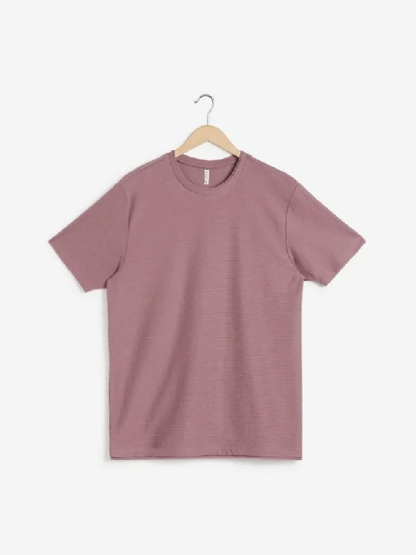 ETA Blush Pink Slim-Fit Self-Textured T-Shirt