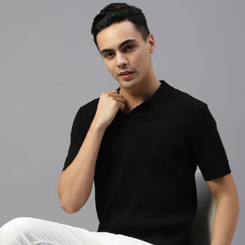 Black Plain Lining Polo T-shirt