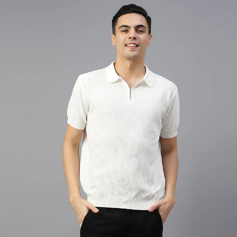 White Knitted Polo T-shirt