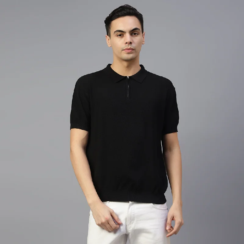 Black Knitted Polo T-shirt