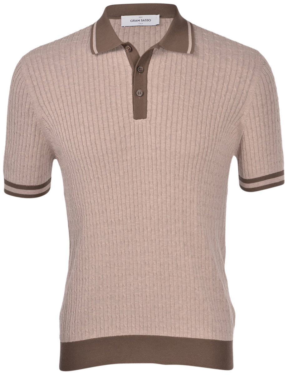 ID24244-Gran Sasso  Ecru Ribbed Polo Shirt