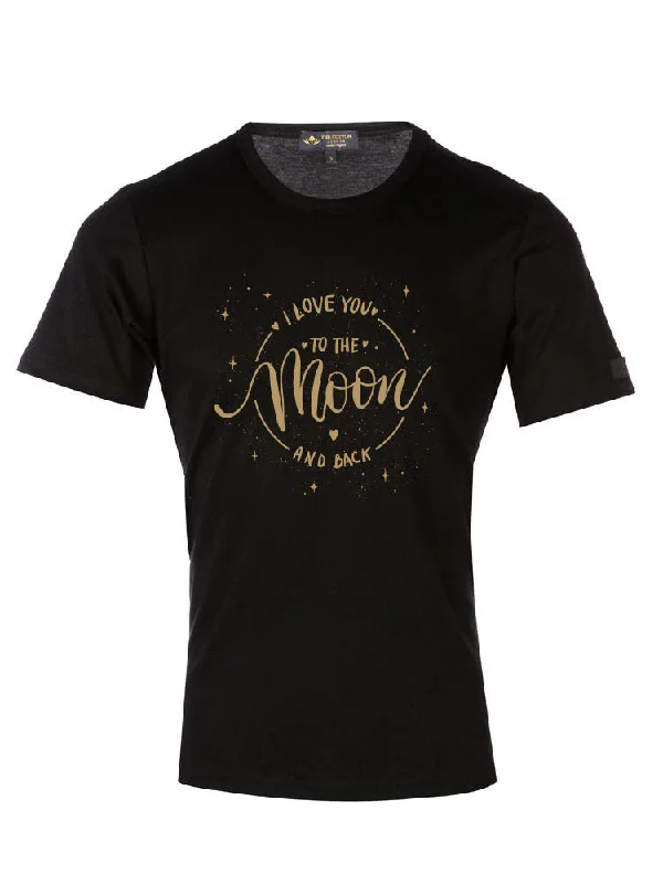 'I Love You The Moon' Text Vintage Black T-Shirt