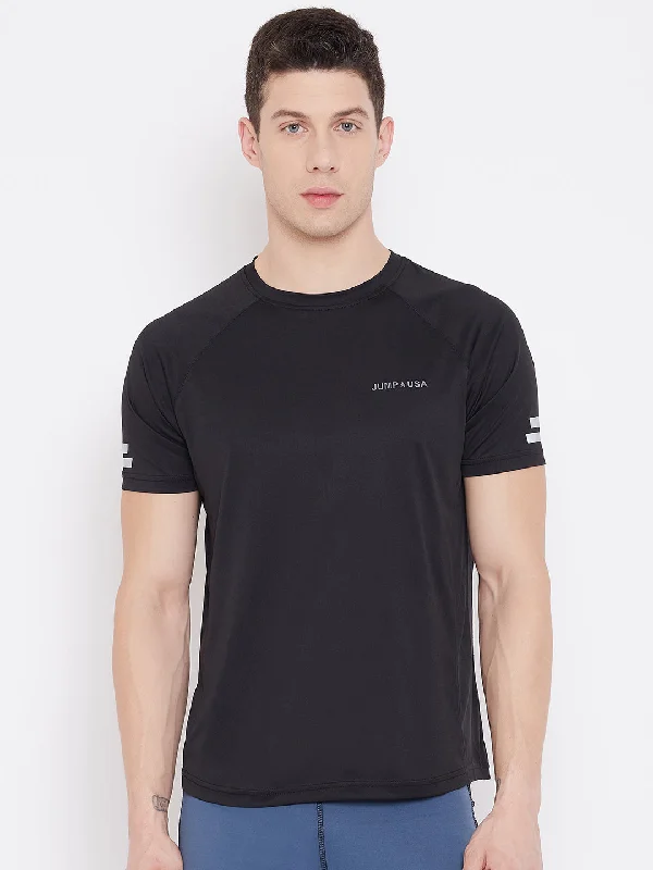 JUMP USA Men Black Solid Round Neck Sports T-shirt