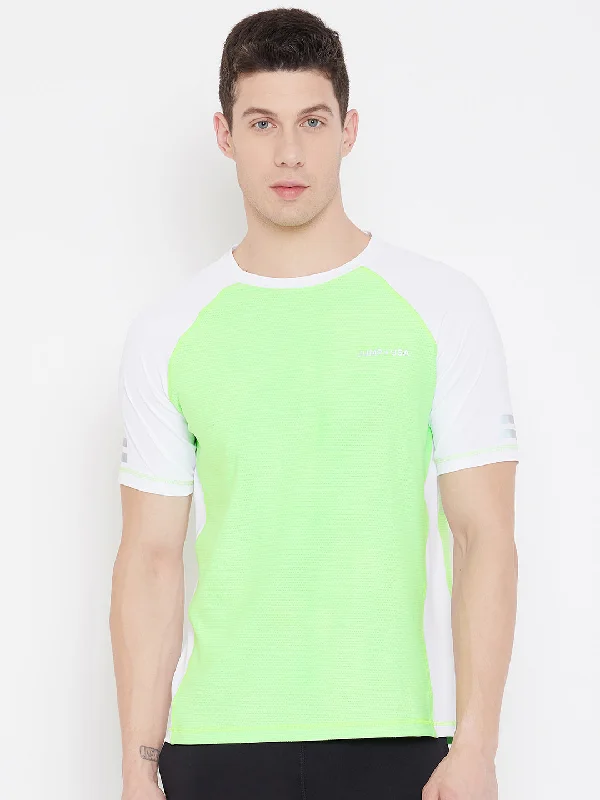 JUMP USA Men Green & White Solid Round Neck Sports T-shirt