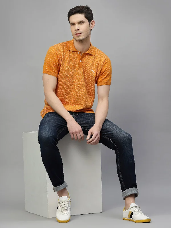 JUMP USA Men Orange & White Polo Collar Pure Cotton T-Shirt