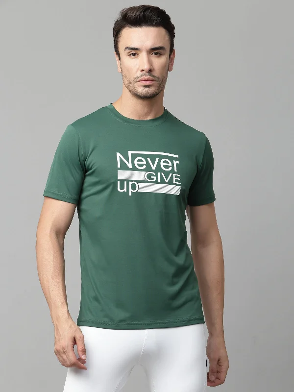 JUMP USA Mens Green Typography Printed Polyester T-shirt