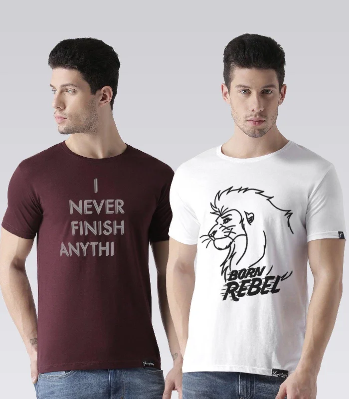 Young Trendz Mens Combo Finish Maroon Color and Rebel White Color Half Sleeve Printed T-Shirts