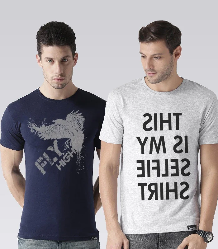 Young Trendz Mens Combo Flyhigh Navy Color and Selfie White Color Half Sleeve Printed T-Shirts